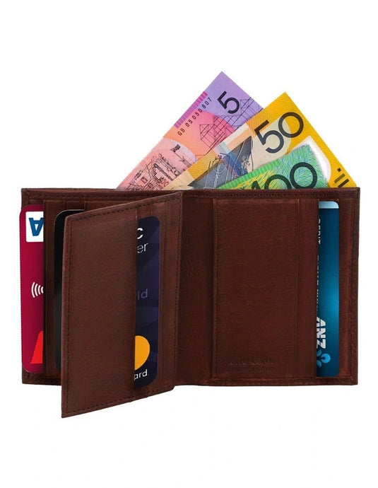 Pierre Cardin Mens Slim Bi-Fold Leather Wallet Rustic w/ RFID Protection in Brown-1