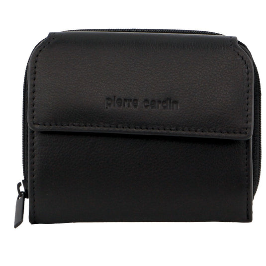 Pierre Cardin Leather Ladies Tri-Fold Tab Zip-Around Wallet - Black-0