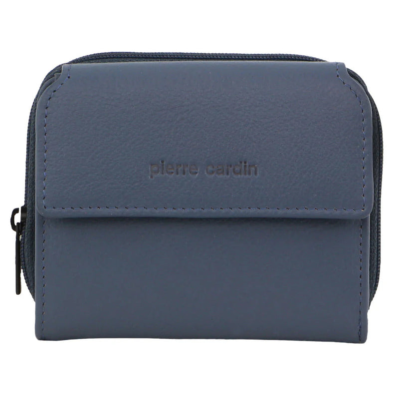 Load image into Gallery viewer, Pierre Cardin Leather Ladies Tri-Fold Tab Zip-Around Wallet - Teal-2
