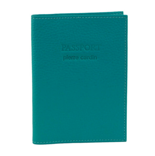 Pierre Cardin Slim Leather Passport Travel Wallet Holder RFID Case Cover - Turquoise-0