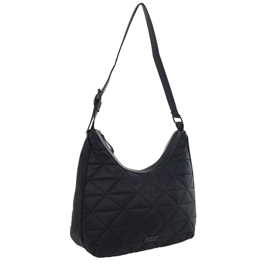 Pierre Cardin Womens Classic Nylon Geometric Quilted Shoulder Hobo Bag - Black-0