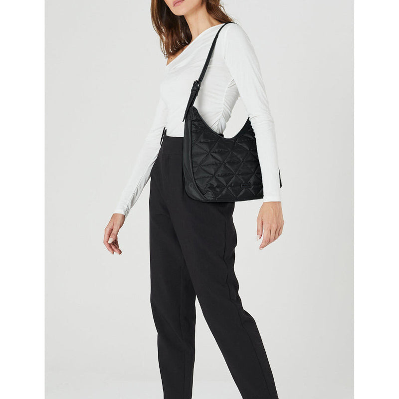 Load image into Gallery viewer, Pierre Cardin Womens Classic Nylon Geometric Quilted Shoulder Hobo Bag - Black-2
