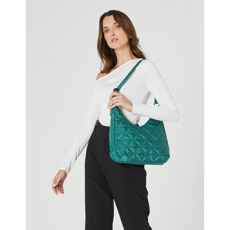 Load image into Gallery viewer, Pierre Cardin Womens Classic Nylon Geometric Quilted Shoulder Hobo Bag - Green-2
