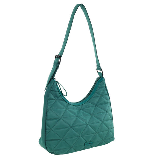 Pierre Cardin Womens Classic Nylon Geometric Quilted Shoulder Hobo Bag - Green-0