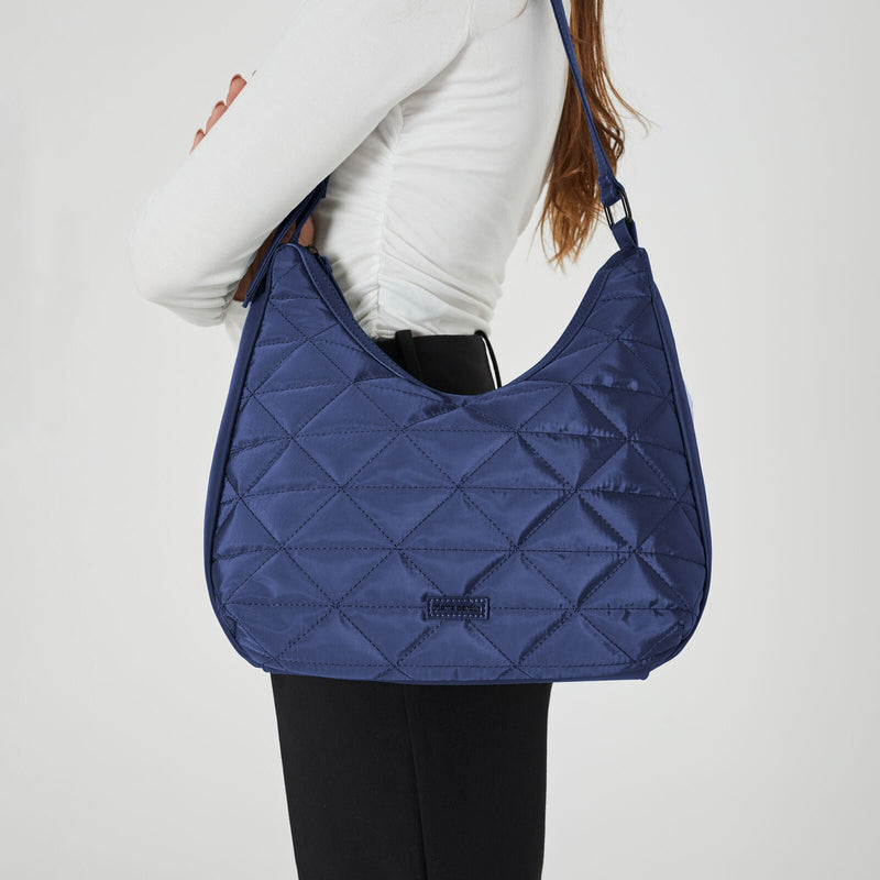 Load image into Gallery viewer, Pierre Cardin Womens Classic Nylon Geometric Shoulder Quilted Hobo Bag - Navy-2
