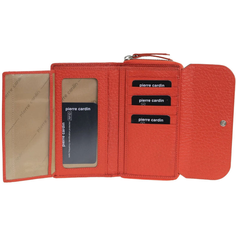 Load image into Gallery viewer, Pierre Cardin Ladies Tri-Fold Tab Wallet in Orange/Taupe-1
