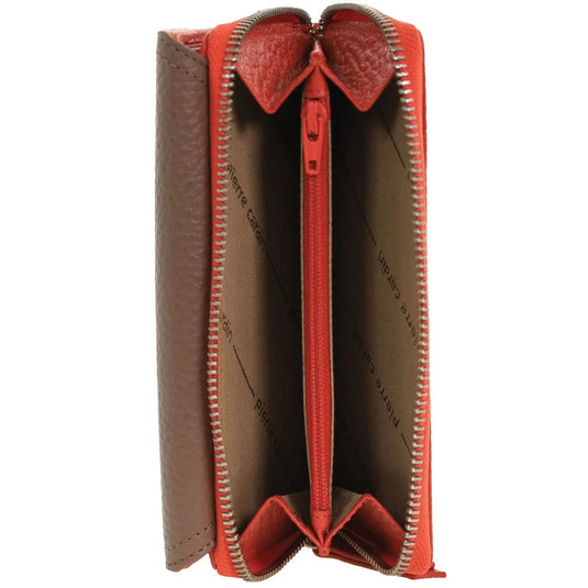 Pierre Cardin Ladies Tri-Fold Tab Wallet in Orange/Taupe-2