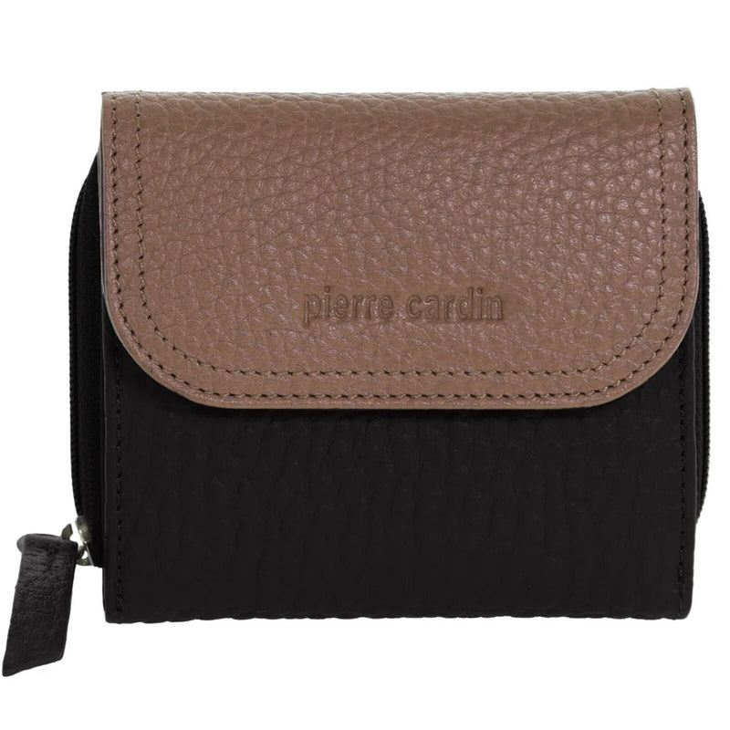 Load image into Gallery viewer, Pierre Cardin Ladies Leather Tri-Fold Tab Wallet in Black/Taupe-1
