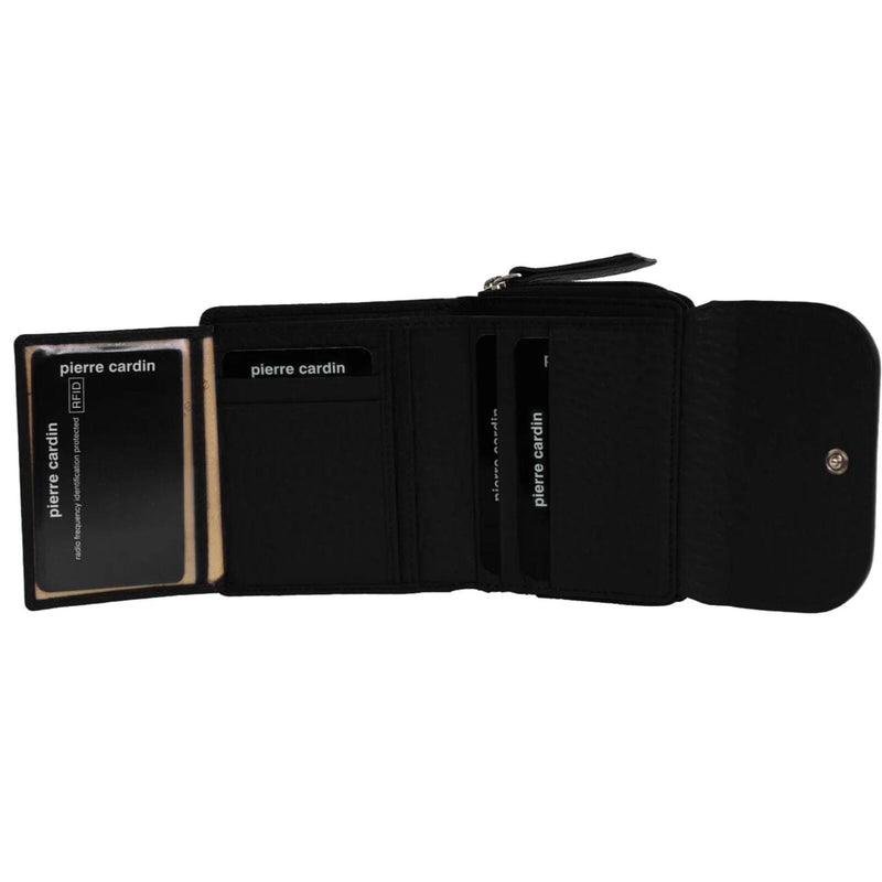 Load image into Gallery viewer, Pierre Cardin Ladies Leather Tri-Fold Tab Wallet in Black/Taupe-2
