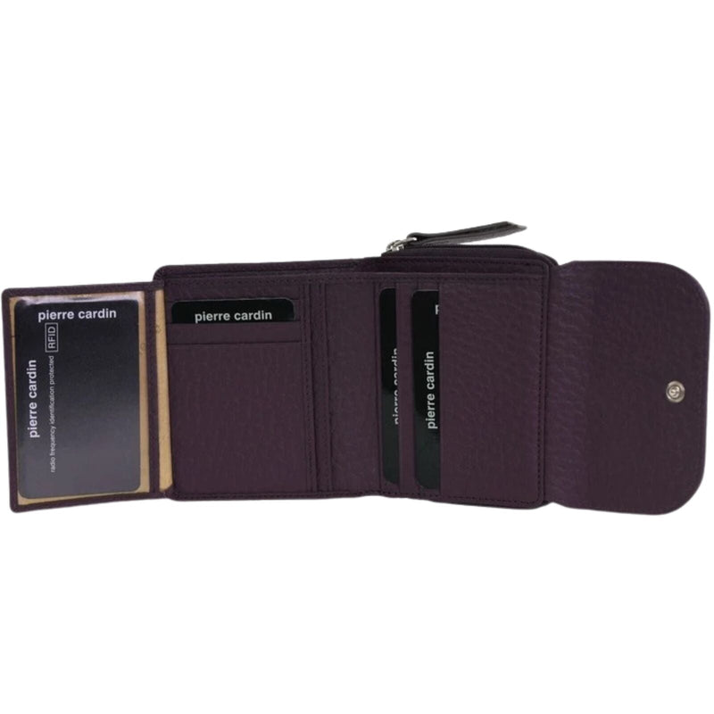 Load image into Gallery viewer, Pierre Cardin Ladies Leather Wallet  Trifold Italian Snap Tab Multi Card Zip Coin in Burgundy Taupe-2
