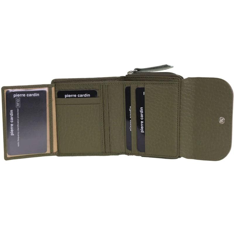 Load image into Gallery viewer, Pierre Cardin Ladies Leather Tri-Fold Tab Wallet in Green/Taupe-2
