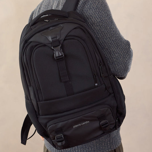 Pierre Cardin 32L Mens Nylon Computer/Business Backpack Bag - Black-4