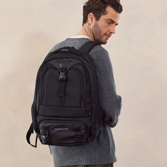 Pierre Cardin 32L Mens Nylon Computer/Business Backpack Bag - Black-3