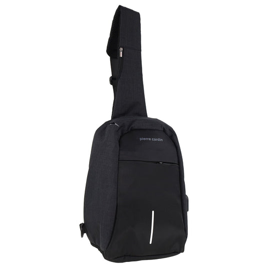 Pierre Cardin Mens Travel Nylon Sling Crossbody Bag- Black-0