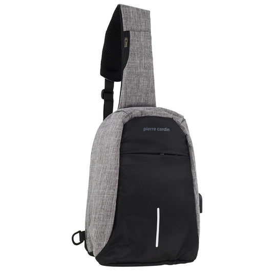 Pierre Cardin Mens Nylon Sling Bag - Grey/Black-0