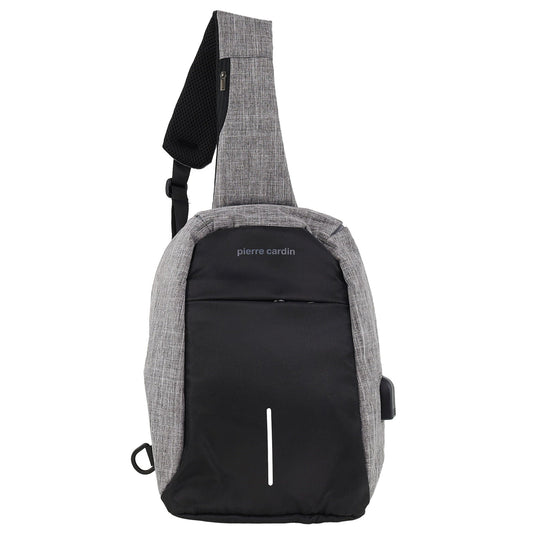 Pierre Cardin Mens Nylon Sling Bag - Grey/Black-2