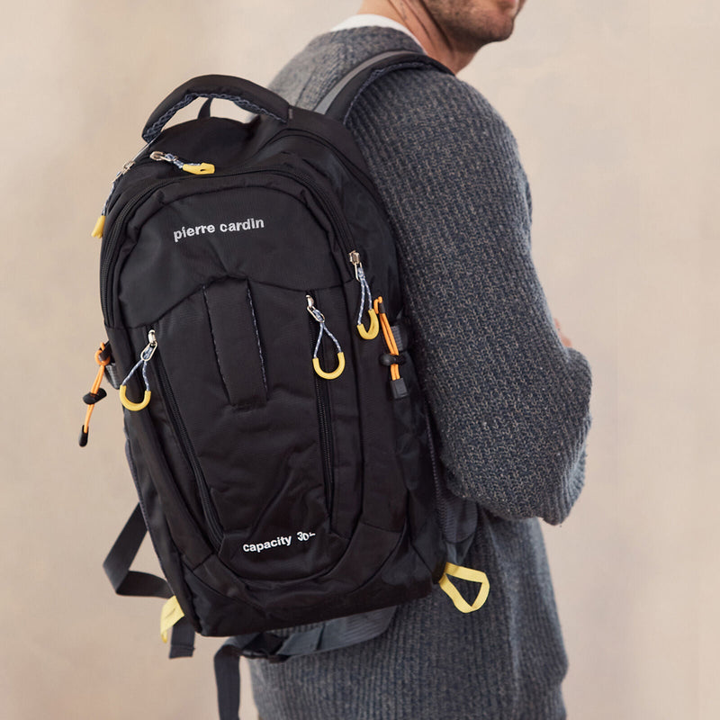 Load image into Gallery viewer, Pierre Cardin Mens 30L Nylon Adventure Backpack Bag Travel Hiking in Black-4
