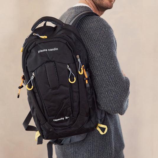 Pierre Cardin Mens 30L Nylon Adventure Backpack Bag Travel Hiking in Black-4