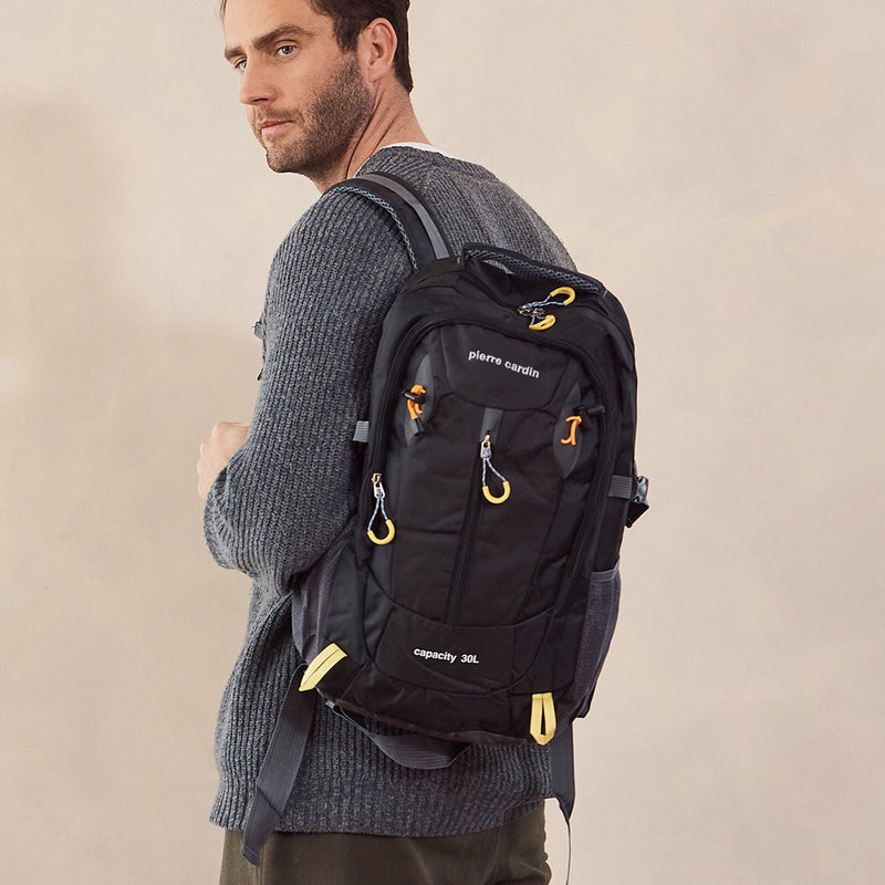 Load image into Gallery viewer, Pierre Cardin Mens 30L Nylon Adventure Travel Hiking Backpack Bag in Black-2

