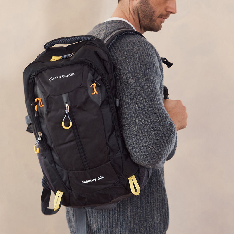 Load image into Gallery viewer, Pierre Cardin Mens 30L Nylon Adventure Travel Hiking Backpack Bag in Black-3
