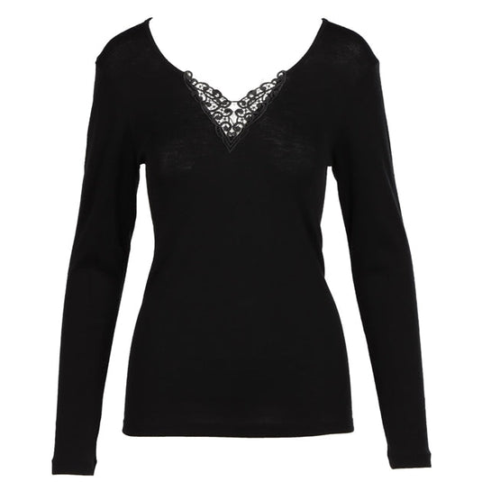 Thermo Fleece® Ladies Thermal Long Sleeve Top Poly Cotton - Black-0