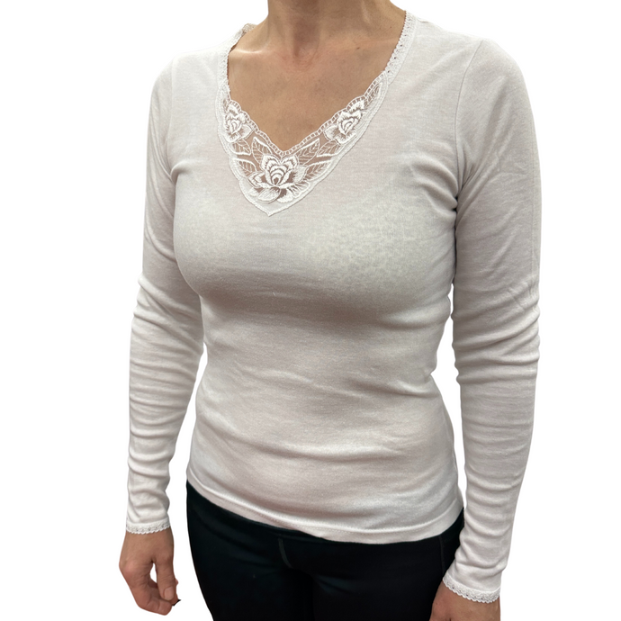 Thermo Fleece® Ladies Thermal Long Sleeve Top Poly Cotton Spencer - White-0