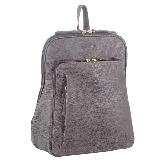 Pierre Cardin Womens Leather Backpack Bag with Pocket Front Multi-Zip - Slate-0