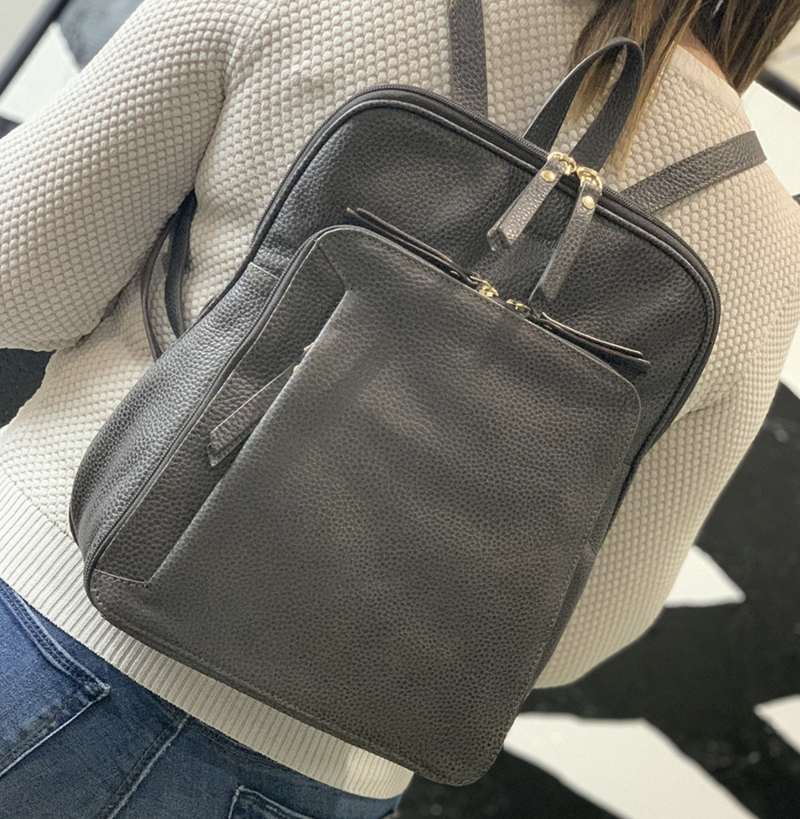 Load image into Gallery viewer, Pierre Cardin Womens Leather Backpack Bag with Pocket Front Multi-Zip - Slate-2
