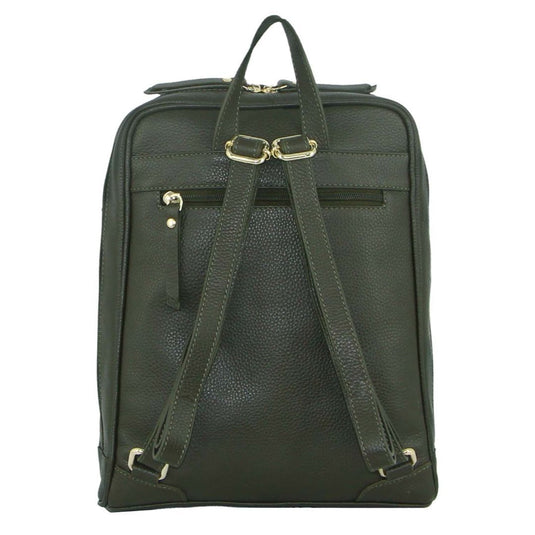 Pierre Cardin Rustic Womens Leather Backpack Bag Handbag Back Pack Travel  - Olive-2