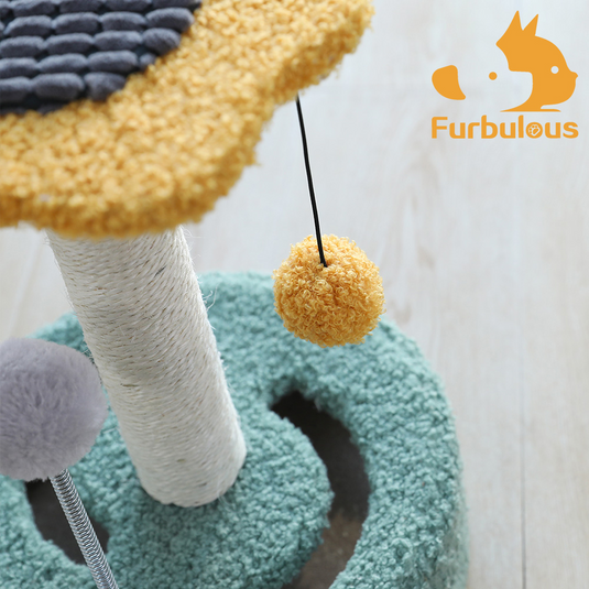 Furbulous Daisy Cat Scratching Post with 2 Bobs and Play Compartment-4