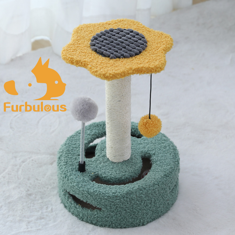 Load image into Gallery viewer, Furbulous Daisy Cat Scratching Post with 2 Bobs and Play Compartment-3
