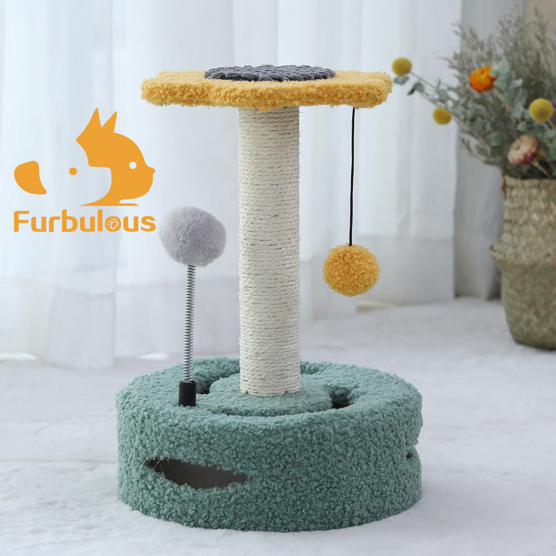 Load image into Gallery viewer, Furbulous Daisy Cat Scratching Post with 2 Bobs and Play Compartment-1
