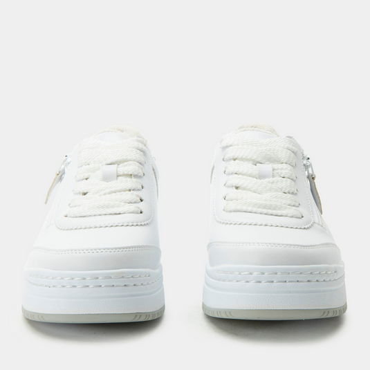 Alegria Averie Retro Classic Sneaker w/ Side Zip Everyday Walking Shoes in White-4