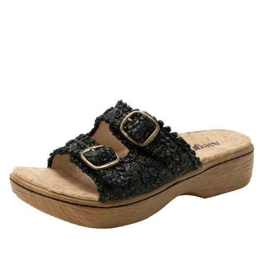 Alegria Oona Womens Slide Sandals Raffia Adjustable Comfort Non Slip 1.75" Heel in Black-0