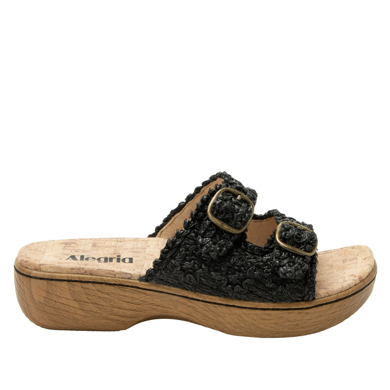 Load image into Gallery viewer, Alegria Oona Womens Slide Sandals Raffia Adjustable Comfort Non Slip 1.75" Heel in Black-3
