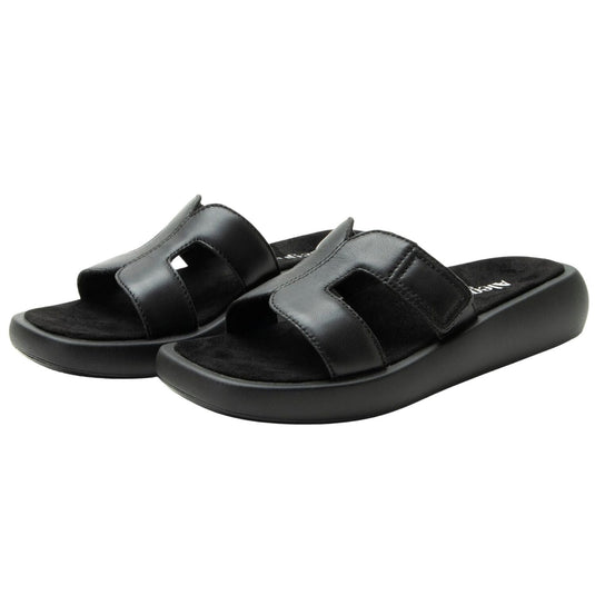 Alegria Portia Women’s Sandals Leather Adjustable Strap Comfort Slip-On in Black-3