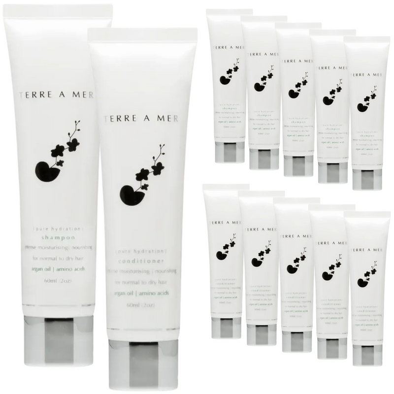 Load image into Gallery viewer, 12pc Set Terre A Mer Pure Hydration Amino Acid/Argan Oil Shampoo &amp; Conditioner  - 60ml Travel Size-1
