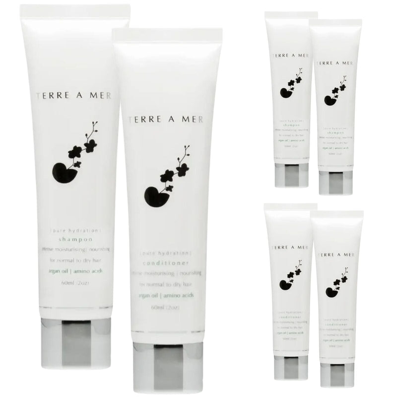 Load image into Gallery viewer, 6pc Set Terre A Mer Pure Hydration Amino Acid/Argan Oil Shampoo &amp; Conditioner  - 60ml Travel Size-0
