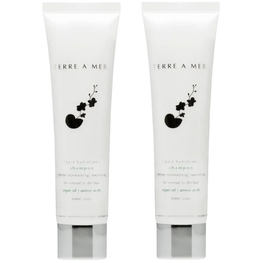 2x Terre A Mer Pure Hydration Amino Acid/Argan Oil Shampoo - 60ml Travel Size-1
