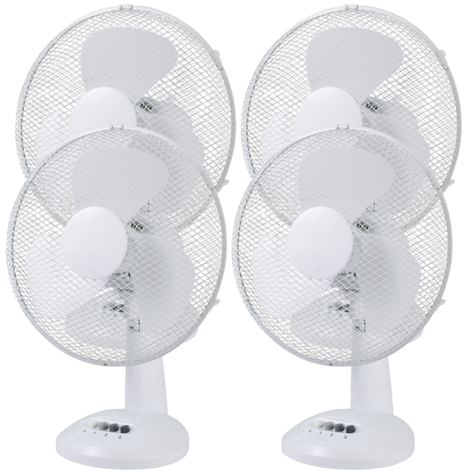 4x Sheffield 30cm Desk/Table Fan with 3 Speed Settings in White (PL705)-1