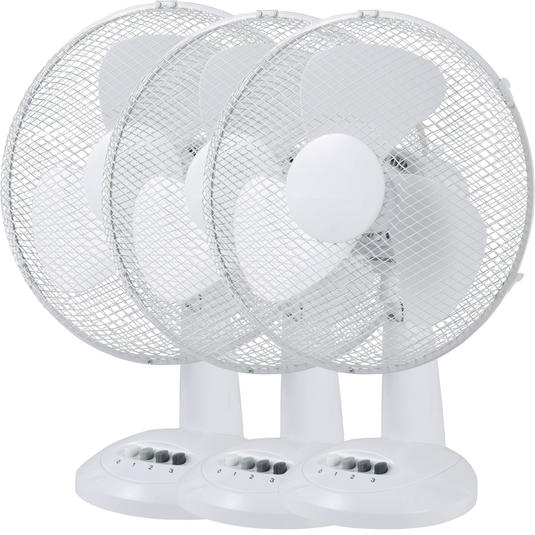 3x Sheffield 40cm Desk/Table Fan with 3 Speed Settings & Carry Handle in White (PL706)-0