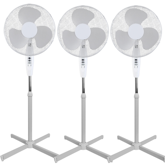 3x Sheffield 1.25m Tall Pedestal Oscillating Fan Self Standing w/ 40cm Head in White-0