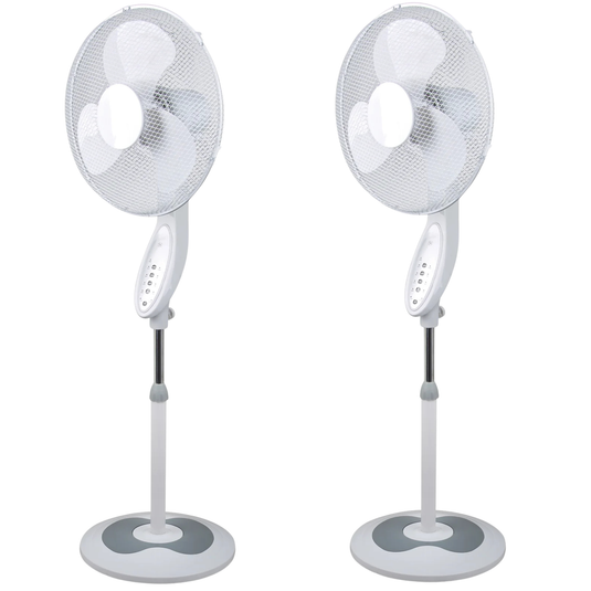 2x Sheffield Height Adjustable Pedestal Fan w/ Remote Control Oscillating Self Standing in White-0