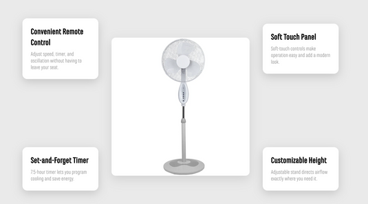 Sheffield Height Adjustable Pedestal Fan w/ Remote Control Oscillating Self Standing in White-2
