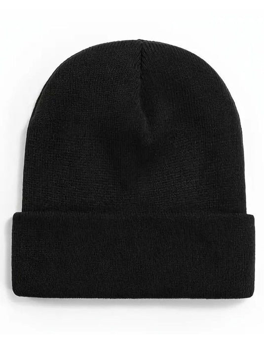 PLAIN BEANIE Unisex Mens Womens Winter Warm Hat Ski Cap Knit One Size - Black-1