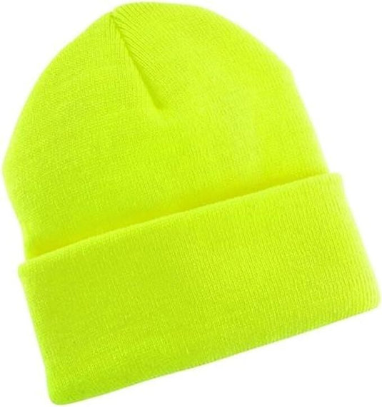 PLAIN BEANIE Unisex Mens Womens Winter Warm Hat Ski Cap Knit One Size - Fluro Yellow-2