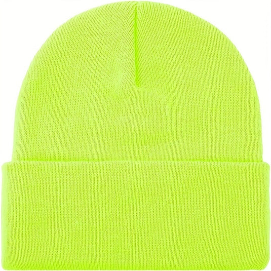 PLAIN BEANIE Unisex Mens Womens Winter Warm Hat Ski Cap Knit One Size - Fluro Yellow-0