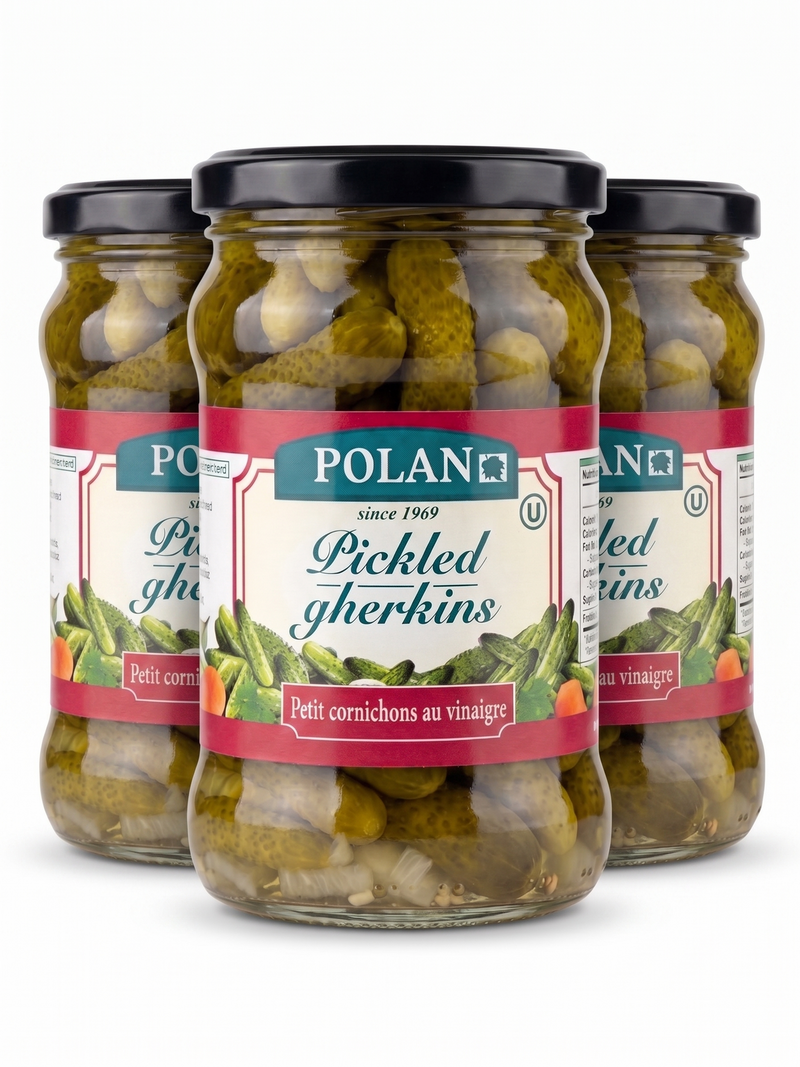 Load image into Gallery viewer, 3x 280g Polan Pickled Cucumbers Gherkins Cornichons in Vinegar in Glass Jar - Product of Poland-0
