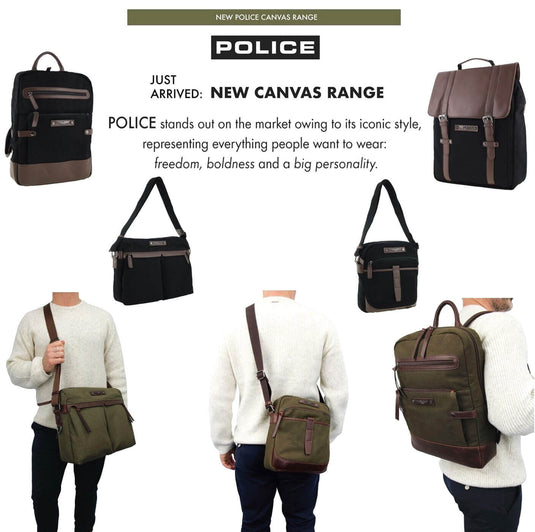 POLICE Wings Mens Canvas Backpack Bag with Laptop Computer Sleeve in Black-4