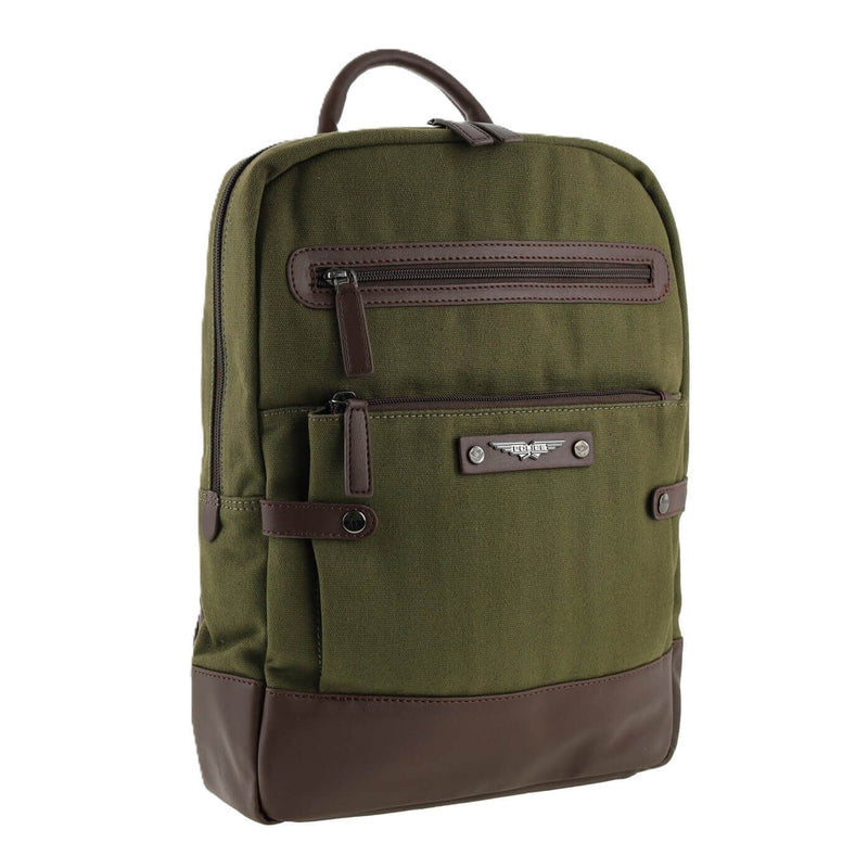 Load image into Gallery viewer, POLICE Wings Mens Canvas Backpack Bag with Laptop Computer Sleeve in Dark Olive-1
